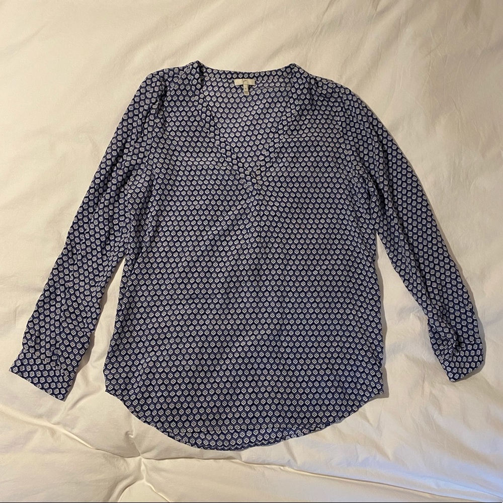 JOIE Blue white Geometric Silk Blouse